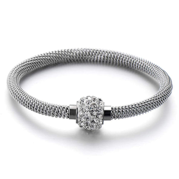 Stainless Steel Bangle Bracelet with Cubic Zirconia and Magnetic Clasp
