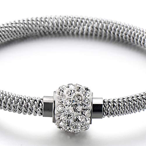 Stainless Steel Bangle Bracelet with Cubic Zirconia and Magnetic Clasp