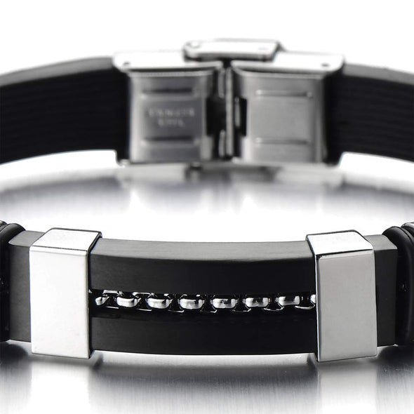 Stainless Steel Black Silicone Bracelet for Men for Inlaid with Steel Cable