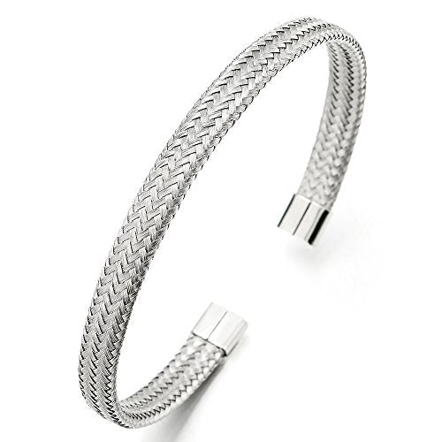 COOLSTEELANDBEYOND Stainless Steel Elastic Adjustable Braided Interwoven Cable Bangle Bracelet for Men Women - coolsteelandbeyond
