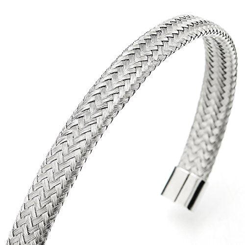 COOLSTEELANDBEYOND Stainless Steel Elastic Adjustable Braided Interwoven Cable Bangle Bracelet for Men Women - coolsteelandbeyond