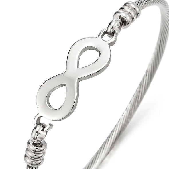 COOLSTEELANDBEYOND Stainless Steel Infinity Love Friendship Number 8 Twisted Cable Bangle Bracelet for Women and - coolsteelandbeyond