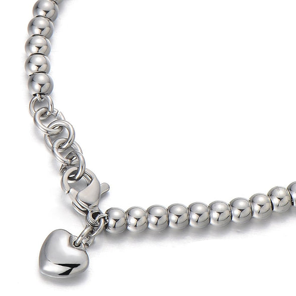 Stainless Steel Link Charm Bracelet for Women with Dangling Heart Charm