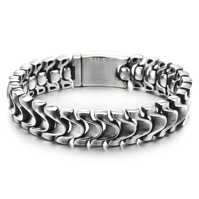 Stainless Steel Mens Masculine Vintage Dragon Scales Link Chain Bracelet Box Spring Clasp, Punk Rock - COOLSTEELANDBEYOND Jewelry