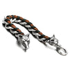 COOLSTEELANDBEYOND Stainless Steel Mens Wolf Head Curb Chain Bracelet Interwoven with Black Genuine Braided Leather - coolsteelandbeyond