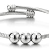 Steel Polished Balls Beads String Bangle Cuff Bracelet for Women, Adjustable - COOLSTEELANDBEYOND Jewelry