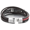 Steel Vintage Lion Head Charm Multi-Strand Brown Red Black Braided Leather Bracelet White Stitches - COOLSTEELANDBEYOND Jewelry