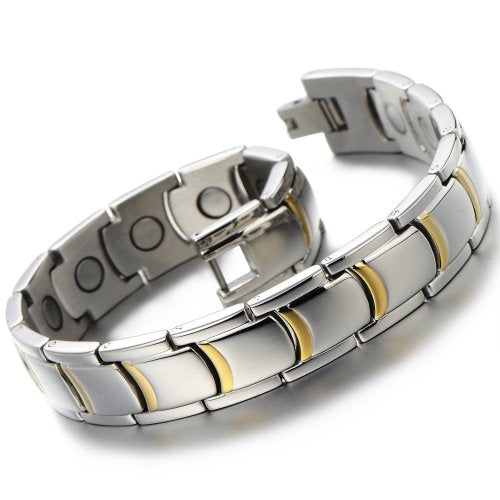Stylish Mens Link Bracelet Stainless Steel with Silver Gold Two-Tone ...