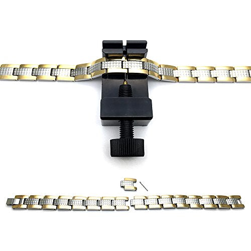 COOLSTEELANDBEYOND Stylish Mens Link Bracelet Stainless Steel with Silver Gold Two-Tone Free Link Removal Kit - coolsteelandbeyond