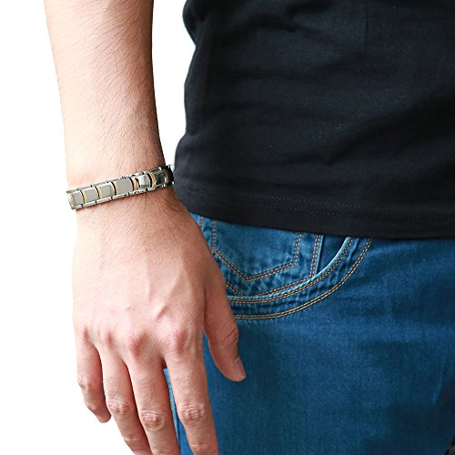COOLSTEELANDBEYOND Stylish Mens Link Bracelet Stainless Steel with Silver Gold Two-Tone Free Link Removal Kit - coolsteelandbeyond