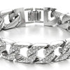 COOLSTEELANDBEYOND Stylish Mens Womens Curb Chain Bracelet with Rhinestones, Buckle Clasp, High Polished - coolsteelandbeyond