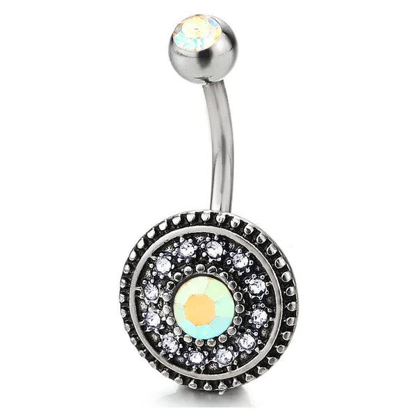 Surgical Steel Belly Button Ring Body Piercing Ring Navel Ring Vintage Circle of Cubic Zirconia - COOLSTEELANDBEYOND Jewelry