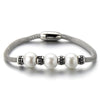 COOLSTEELANDBEYOND Synthetic White Pearls Beads Beaded Charm Bracelet Stainless Steel - COOLSTEELANDBEYOND Jewelry