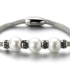 COOLSTEELANDBEYOND Synthetic White Pearls Beads Beaded Charm Bracelet Stainless Steel - COOLSTEELANDBEYOND Jewelry