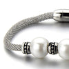 COOLSTEELANDBEYOND Synthetic White Pearls Beads Beaded Charm Bracelet Stainless Steel - COOLSTEELANDBEYOND Jewelry