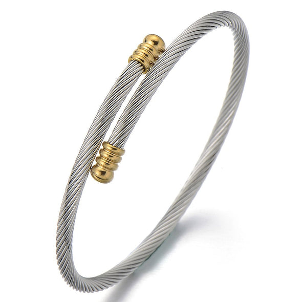 COOLSTEELANDBEYOND Thin Stainless Steel Twisted Cable Cuff Bangle Bracelet for Mens for Women - coolsteelandbeyond