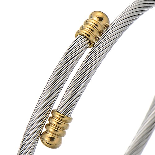 COOLSTEELANDBEYOND Thin Stainless Steel Twisted Cable Cuff Bangle Bracelet for Mens for Women - coolsteelandbeyond