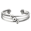 COOLSTEELANDBEYOND Three-Row Women's Stainless Steel Adjustable Open Cuff Bangle Bracelet with Cable and Ball Charms - COOLSTEELANDBEYOND Jewelry