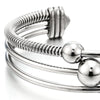 COOLSTEELANDBEYOND Three-Row Women's Stainless Steel Adjustable Open Cuff Bangle Bracelet with Cable and Ball Charms - COOLSTEELANDBEYOND Jewelry