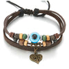 COOLSTEELANDBEYOND Tribal Multi-Strand Leather Cotton Strap Bracelet Wristband with Vintage Heart Evil-Eye Beads Charms - COOLSTEELANDBEYOND Jewelry