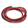 COOLSTEELANDBEYOND Two Strand Double Wrap Mens Women Braided Bracelet Genuine Black Red Leather with Magnetic Clasp - coolsteelandbeyond
