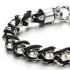 COOLSTEELANDBEYOND Unique Mens Stainless Steel Greek Key Pattern Link Chains Bracelet Interwoven with Black Leather - coolsteelandbeyond