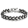 COOLSTEELANDBEYOND Unique Mens Stainless Steel Greek Key Pattern Link Chains Bracelet Interwoven with Black Leather - coolsteelandbeyond