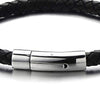 Unisex Black Braided Leather Bracelet Genuine Leather Bangle Wristband with Spring Clasp Thin - COOLSTEELANDBEYOND Jewelry