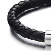 Unisex Black Braided Leather Bracelet Genuine Leather Bangle Wristband with Spring Clasp Thin - COOLSTEELANDBEYOND Jewelry