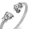 COOLSTEELANDBEYOND Unisex Elastic Adjustable Steel Vintage Fist Hand Twisted Cable Bangle Bracelet for Men Women - coolsteelandbeyond