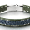 COOLSTEELANDBEYOND Unisex Mens Women Blue Green Stitches Braided Leather Bracelet Wristband Bangle with Steel Clasp - coolsteelandbeyond