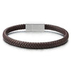 COOLSTEELANDBEYOND Unisex Mens Womens Thin Brown Braided Leather Bracelet Bangle Wristband with Steel Spring Clasp - coolsteelandbeyond