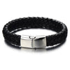 COOLSTEELANDBEYOND Wide Black Braided Leather Bracelet for Men Genuine Leather Wristband with Magnetic Box Clasp - coolsteelandbeyond