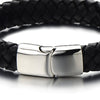 COOLSTEELANDBEYOND Wide Black Braided Leather Bracelet for Men Genuine Leather Wristband with Magnetic Box Clasp - coolsteelandbeyond