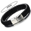 COOLSTEELANDBEYOND Wide Black Braided Leather Bracelet for Men Genuine Leather Wristband with Magnetic Box Clasp - coolsteelandbeyond