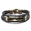 COOLSTEELANDBEYOND Women Aged Brass Infinity Love Number 8 Black Braided Leather Wristband Bracelet, Three-Row - COOLSTEELANDBEYOND Jewelry