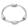 COOLSTEELANDBEYOND Women Steel Bangle Bracelet with Three Cubic Zirconia Pave Tunnel Beads Charms, Magnetic Clasp - COOLSTEELANDBEYOND Jewelry
