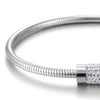 Women Unique Stainless Steel Thin Bangle Bracelet with Cubic Zirconia Charm Magnetic Clasp - COOLSTEELANDBEYOND Jewelry