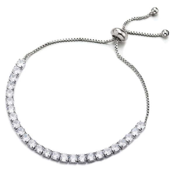 Womens Cubic Zirconia Pave Link Chain Bracelet, Adjustable, Shinny - COOLSTEELANDBEYOND Jewelry