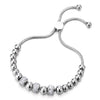COOLSTEELANDBEYOND Womens Stainless Steel Bead Charm Bracelet with Beads String and Cubic Zirconia, Adjustable - COOLSTEELANDBEYOND Jewelry