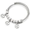 COOLSTEELANDBEYOND Womens Steel Twisted Cable Bangle Cuff Bracelet with Cube Beads Dangling Anti-war Symbol Adjustable - coolsteelandbeyond