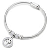COOLSTEELANDBEYOND Womens Steel Beads and Cubic Zirconia Circle Cross Charms Bangle Bracelet with Magnetic Clasp - COOLSTEELANDBEYOND Jewelry