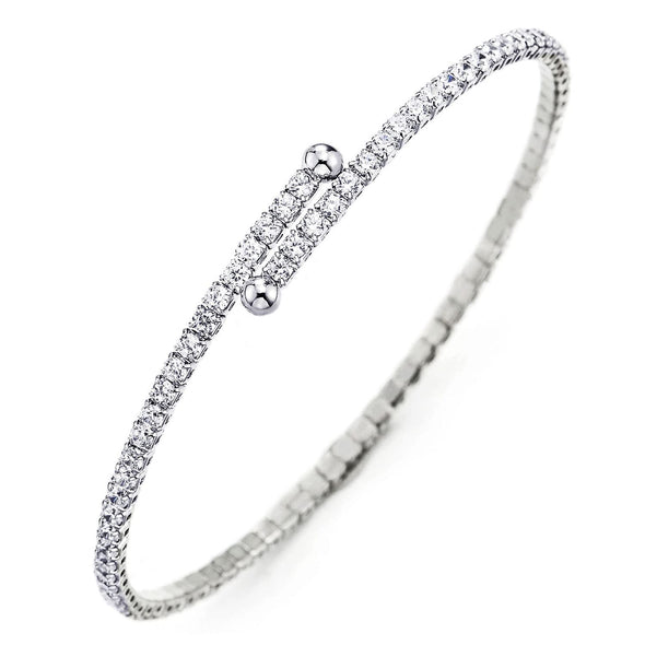 Womens Thin Open Cuff Bangle Bracelet with Cubic Zirconia, Adjustable - COOLSTEELANDBEYOND Jewelry