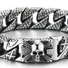 Cross Charms Snake Skin Pattern Curb Chain Mens Large Steel Bracelet with Pirate Skulls Clasp - coolsteelandbeyond
