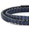 Double-Lap Men Women Black and Navy Blue Braided Leather Bracelet with Black Steel Clasp - COOLSTEELANDBEYOND Jewelry