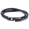 Double-Lap Men Women Black and Navy Blue Braided Leather Bracelet with Black Steel Clasp - COOLSTEELANDBEYOND Jewelry