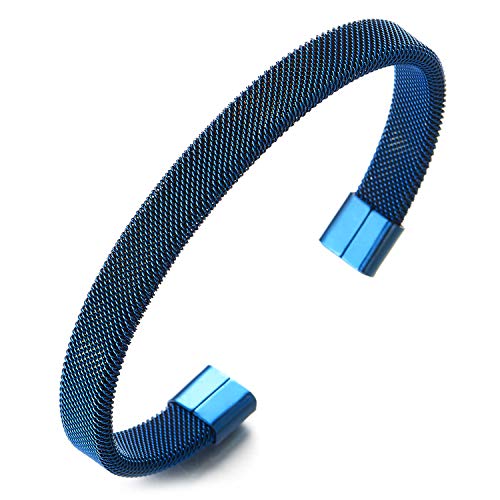 COOLSTEELANDBEYOND Elastic Adjustable Black Stainless Steel Mesh Cable Bangle Bracelet for Men Women - coolsteelandbeyond