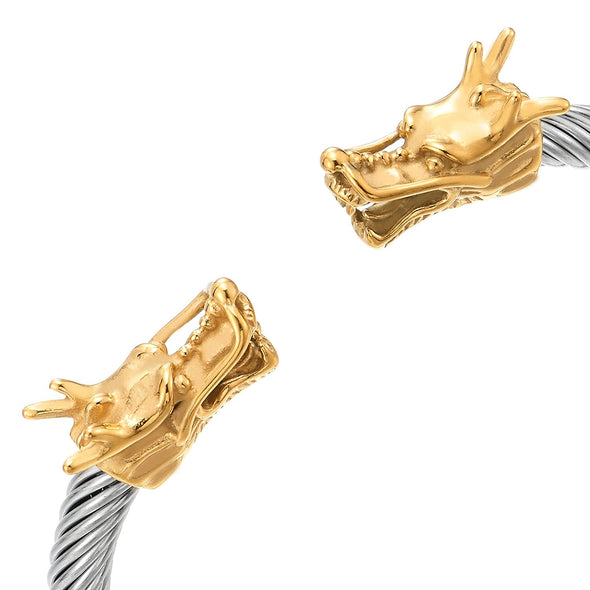 Elastic Adjustable Men Dragon Bracelet Steel Bangle Cuff Bracelet Silver Gold Polished - COOLSTEELANDBEYOND Jewelry