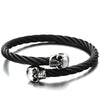 Elastic Adjustable Mens Skull Bangle Bracelet Steel Twisted Cable Cuff Bracelet - coolsteelandbeyond