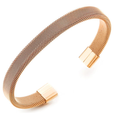 Elastic Adjustable Rose Gold Stainless Steel Mesh Cable Bangle Bracelet for Men Women - COOLSTEELANDBEYOND Jewelry